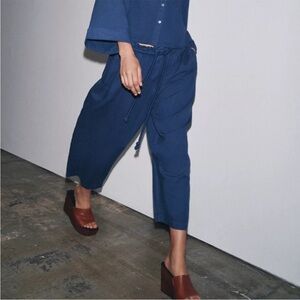 ZARA ZW COLLECTION LINEN PANTS INDIGO